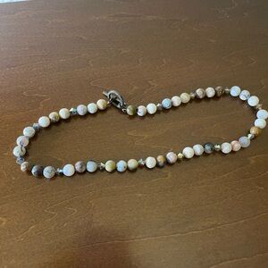 vintage round multi natural stones beaded necklace with sterling silver clasp